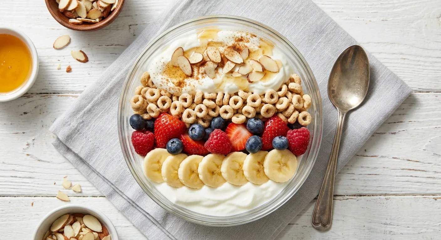 Parfait de yogur griego y cereales