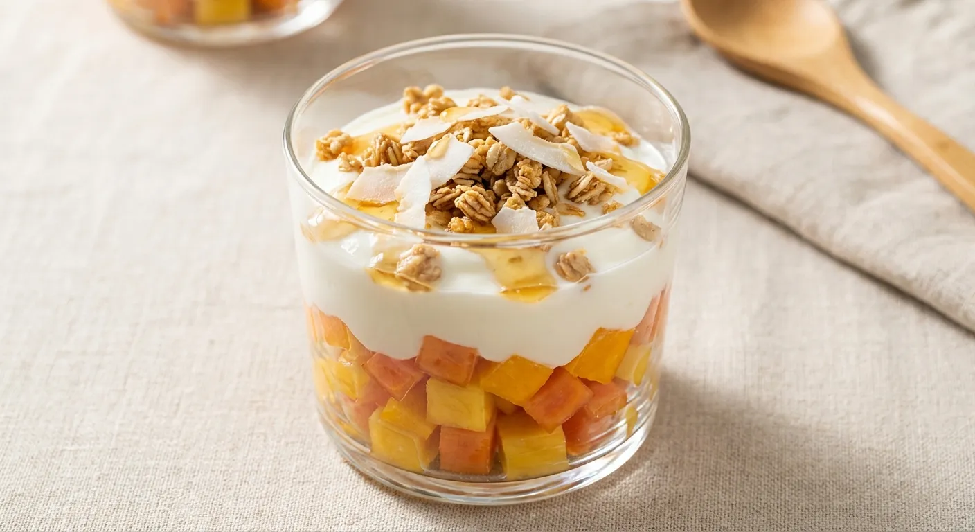 Parfait de yogur griego tropical