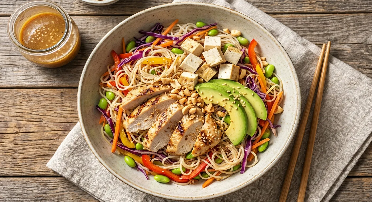Fideos asiáticos con mezcla de ensalada de col