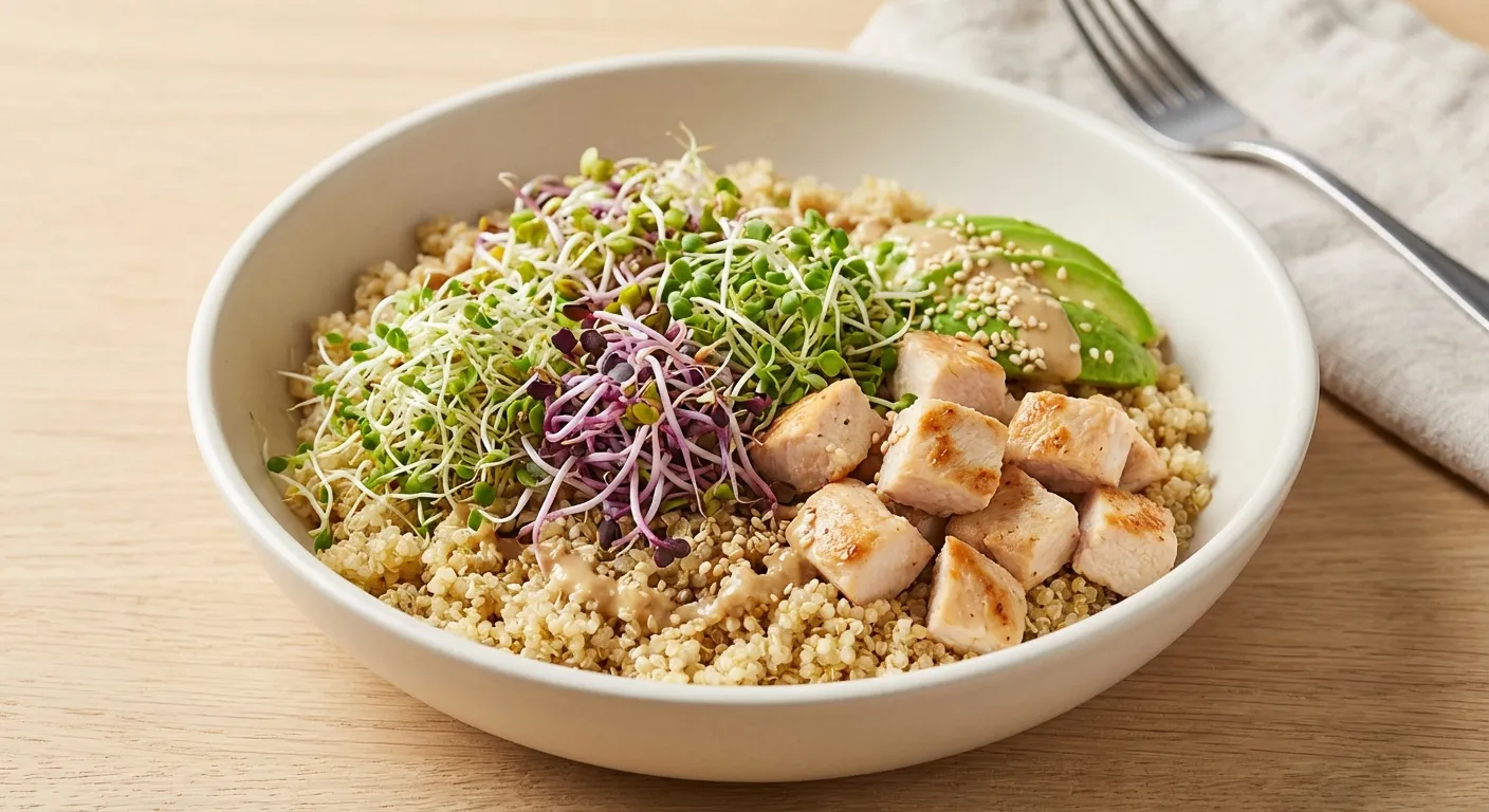 Tazón de Buda de brotes, pollo y quinua